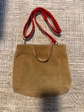 Madewell Suede Tote with Removable Red Strap